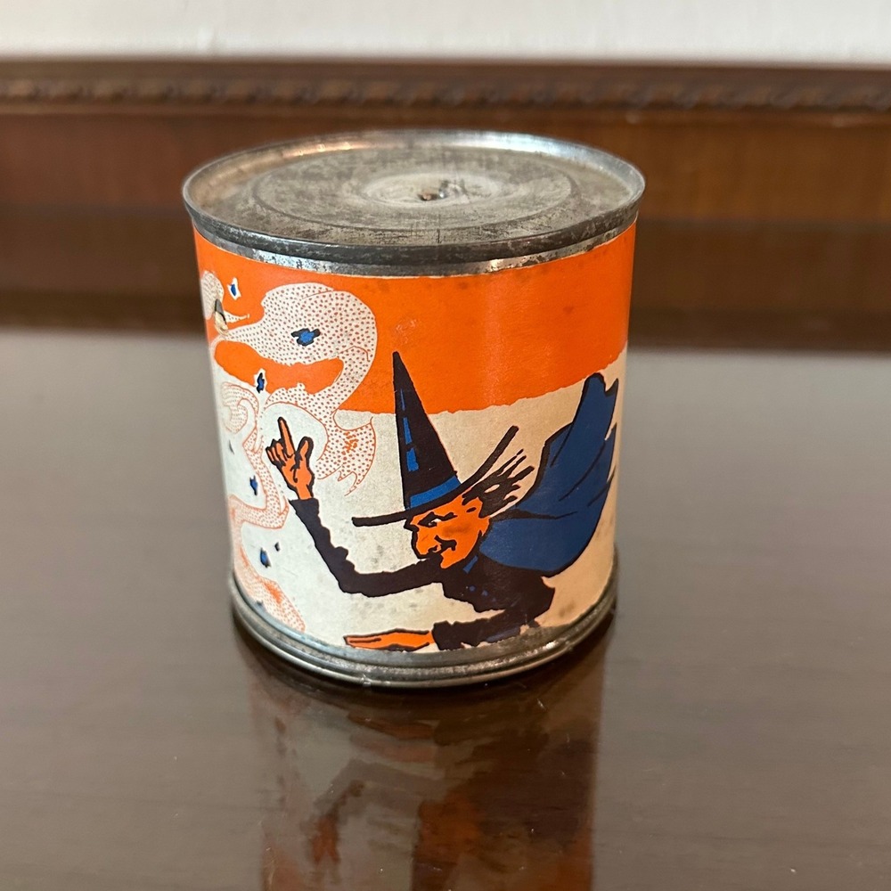 Vintage Halloween Noisemaker Tin Witch Pumpkin Litho Paper Label Metal‎ Toy 1950